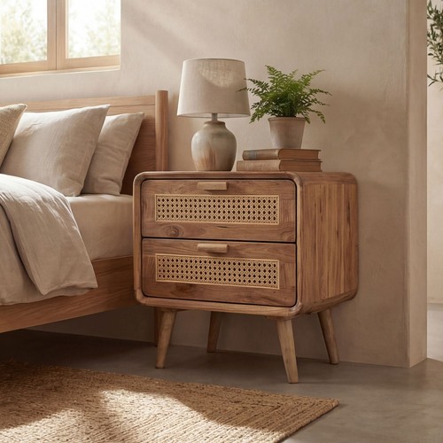 Nachttisch teakholz rattan - nachttisch, 2
