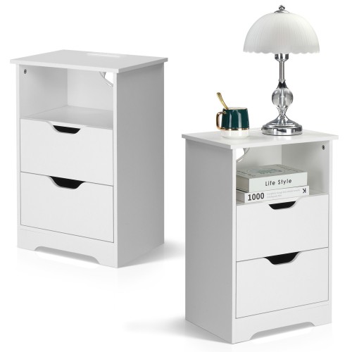 2er set weiß nachttisch - weiß,